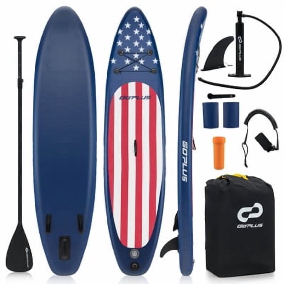 ZPTGL 10' Inflatable SUP Board Portable Adjustable Stand Up Paddle Board with 5 D Rings Blue/Red