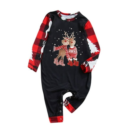 

Eyicmarn Christmas Family Matching Pajamas Adult Kids Elk Print Long Sleeve Tops and Stretch Casual Plaid Pants Sleepwear