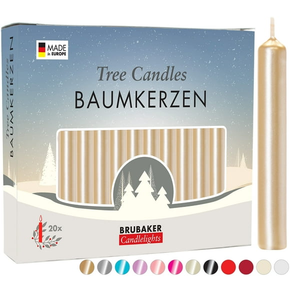 BRUBAKER Tree candles - Pack of 40 - Pale gold - 3A x A Inches - Made in Europe - christmas Wax candles for Pyramids carousels chimes