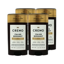 4 Pack - Cremo Italian Bergamot Antiperspirant & Deodorant for Men, Long-Lasting Sweat & Odor Protection, 2.65 OZ