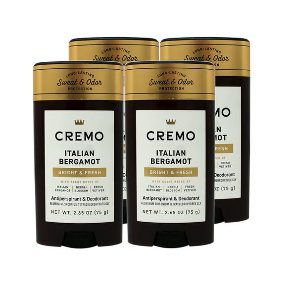4 Pack - Cremo Italian Bergamot Antiperspirant & Deodorant for Men, Long-Lasting Sweat & Odor Protection, 2.65 OZ