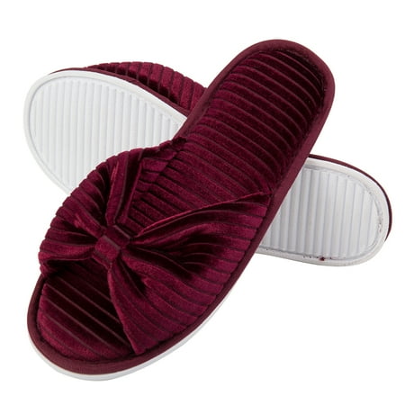 

Womens Soft Open Toe Slip On Slide Slipper with Bow Spa Slippers with Memory Foam for Indoor Comfort