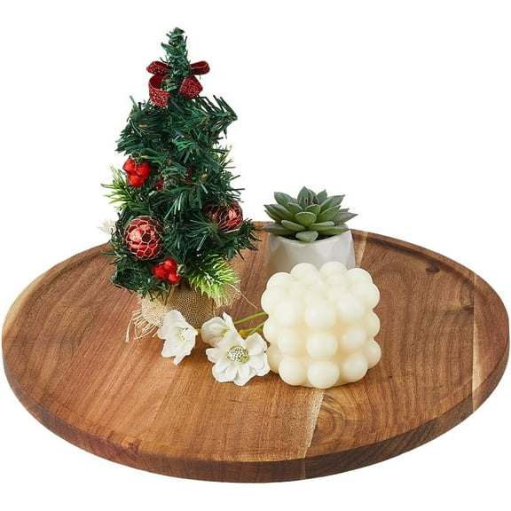 1Pc 13.78 Inch Round Wood Tray Camel Wooden Serving Tray Wood Serving Platters Appetizer Charcuterie Board Wooden Centerpiece Trays Decorative Trays for Table Decor Brown