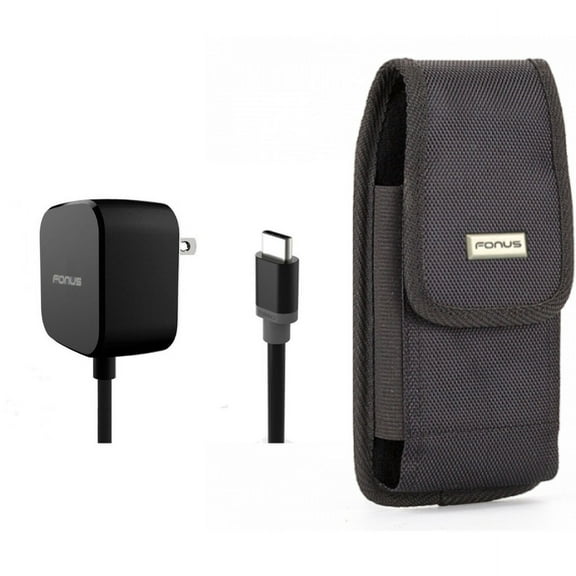 Case Belt Clip & Fast Home Charger for iPhone 15 Pro - Swivel Holster Rugged Cover and 15W 5ft Long Type-C Turbo Charge K4L for iPhone 15 Pro (6.1")