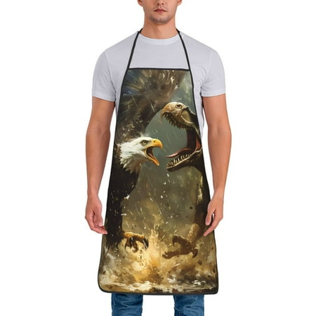 

Wukai Dinosaur Bald Eagle Print Aprons Adjustable Bib Aprons Cooking Kitchen Chef Apron for Women and Men