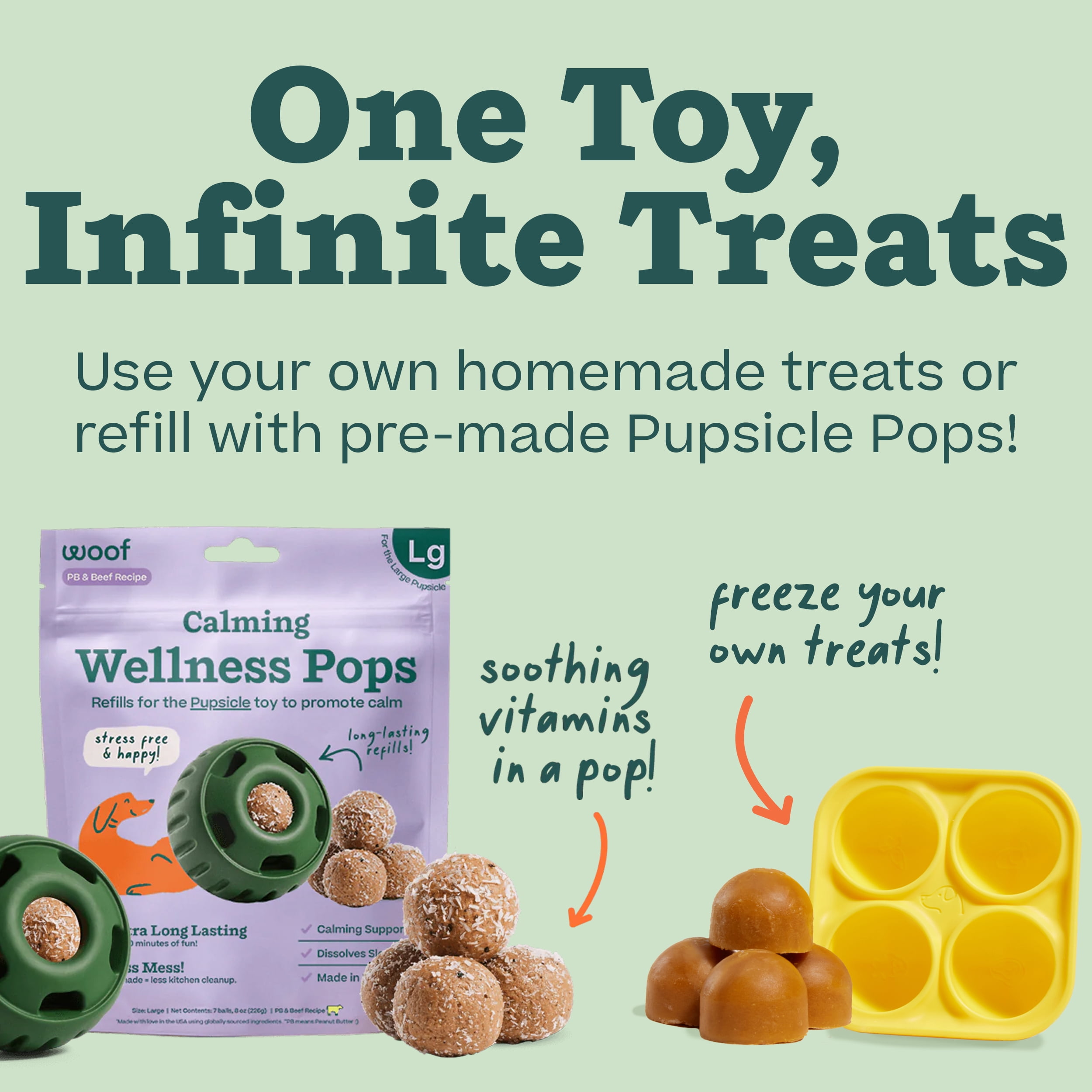 Woof The Pupsicle Treat Dispensing Dog Toy, Forest Green, Large