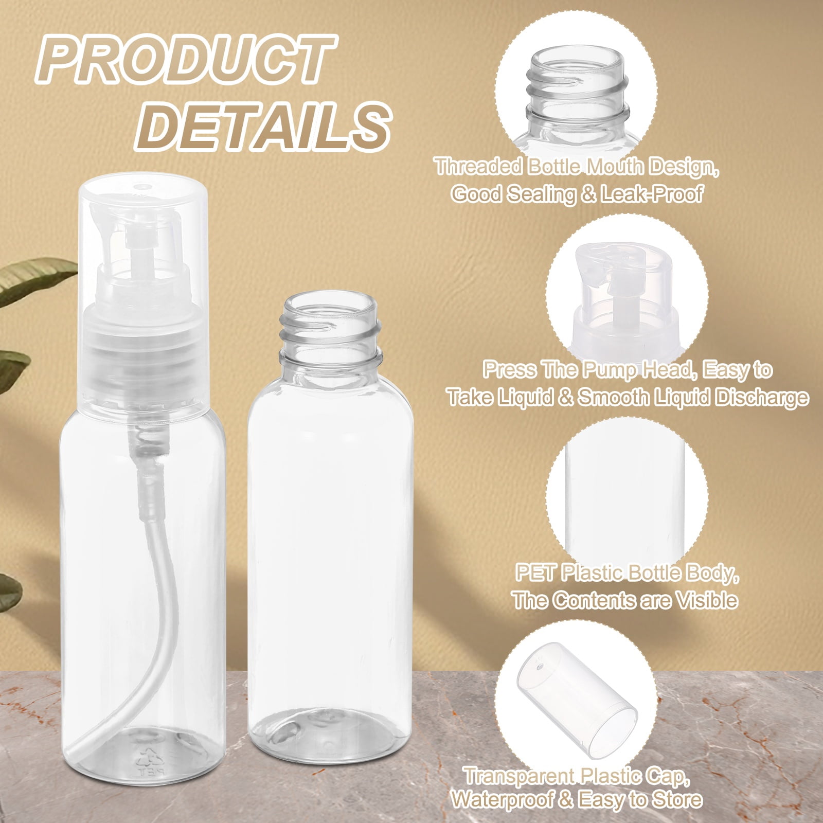Uxcell 10Pcs Travel Pump Bottle, Empty Pump Bottle Dispenser, 1.7oz Clear Clear