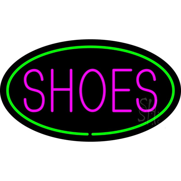 Shoes Oval Green LED Neon Sign 13 x 24 - inches, Black Square Cut Acrylic Backing, with Dimmer - Bright and Premium built indoor LED Neon Sign for store interior Décor, Storefront.