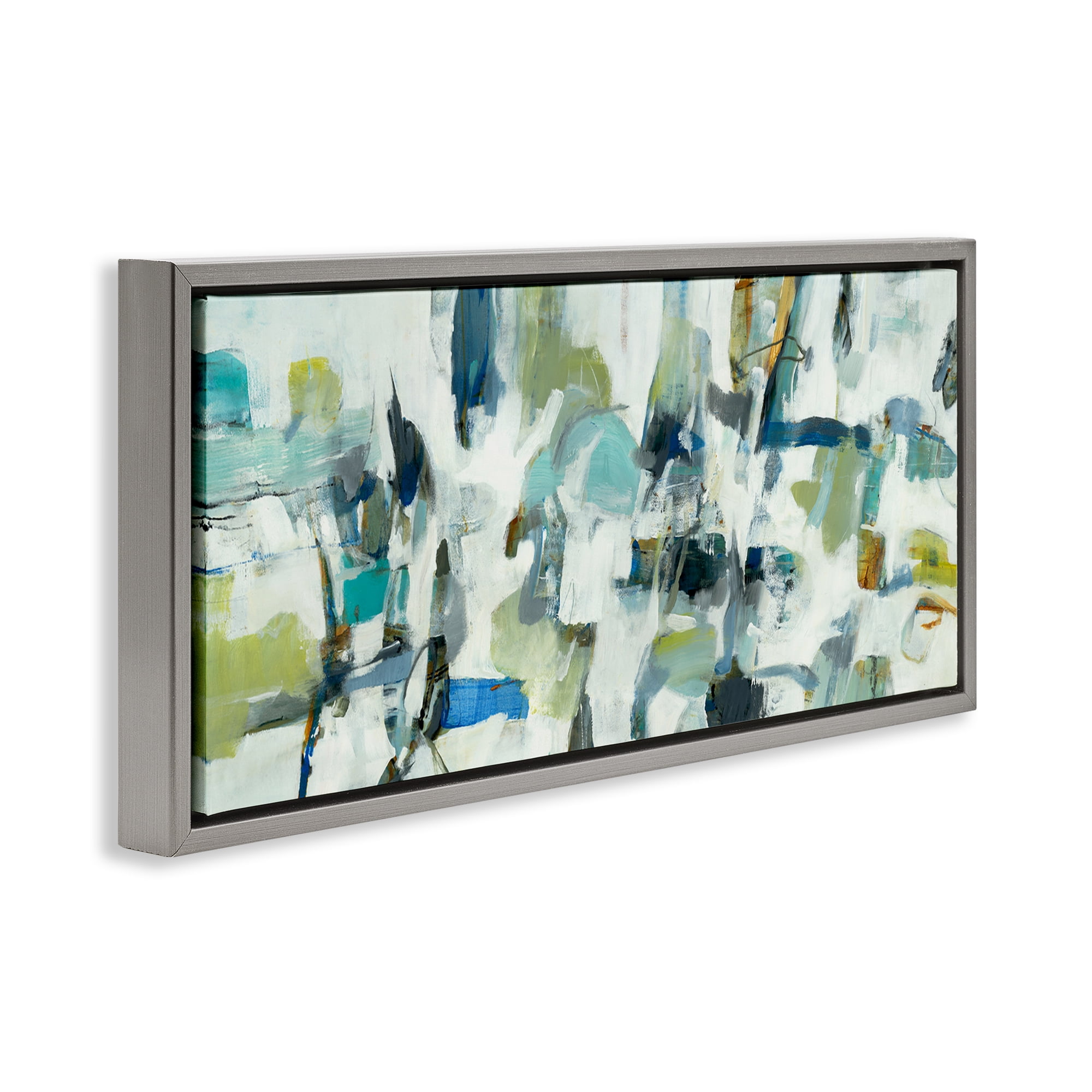 Stupell Industries Chaotic Brush Strokes Layered Abstract Painting Gray Floater Framed Canvas Art Print Wall Art, 25 x 11