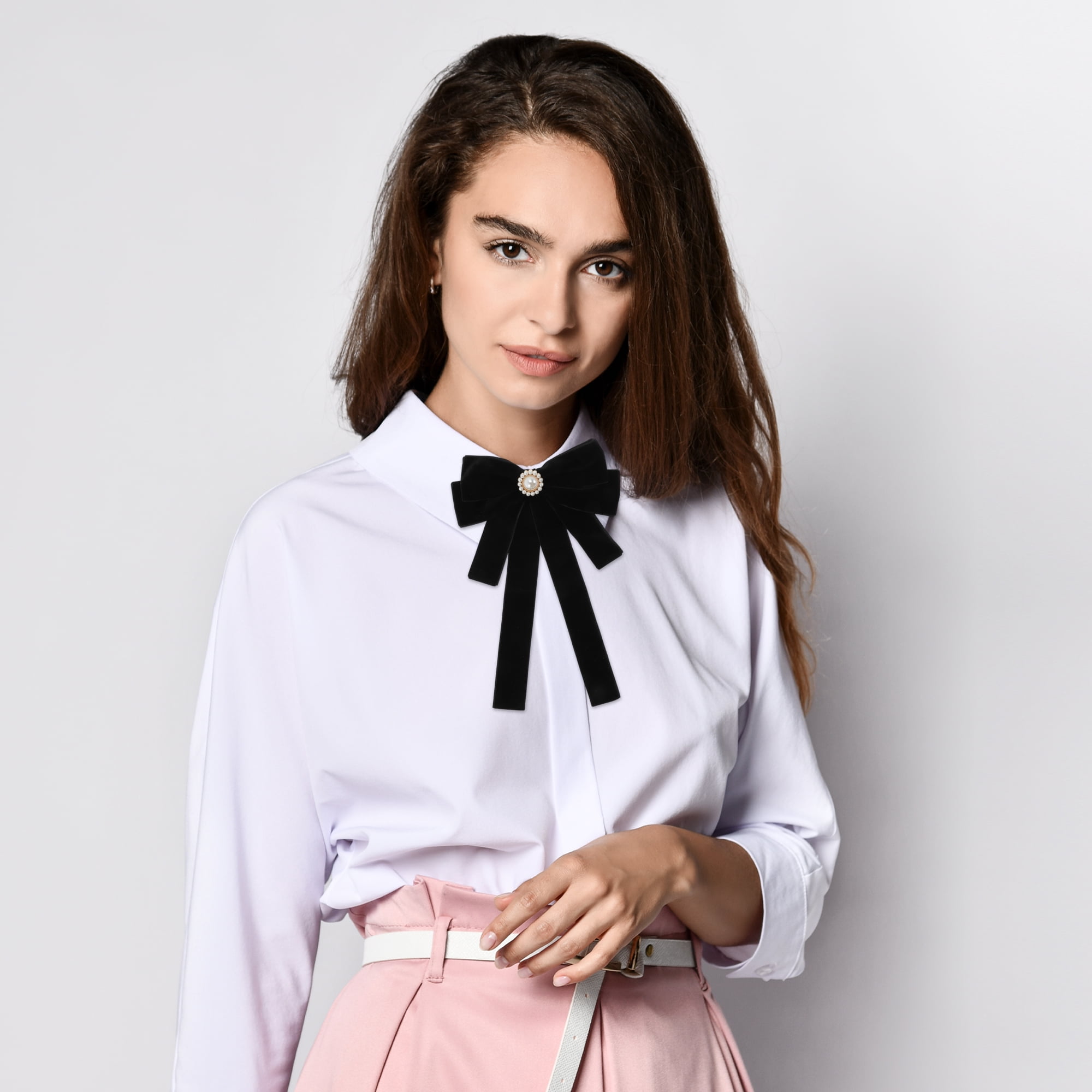 Unique Bargains Bowknot Ribbon Bow Brooch Neck Tie Raven Black