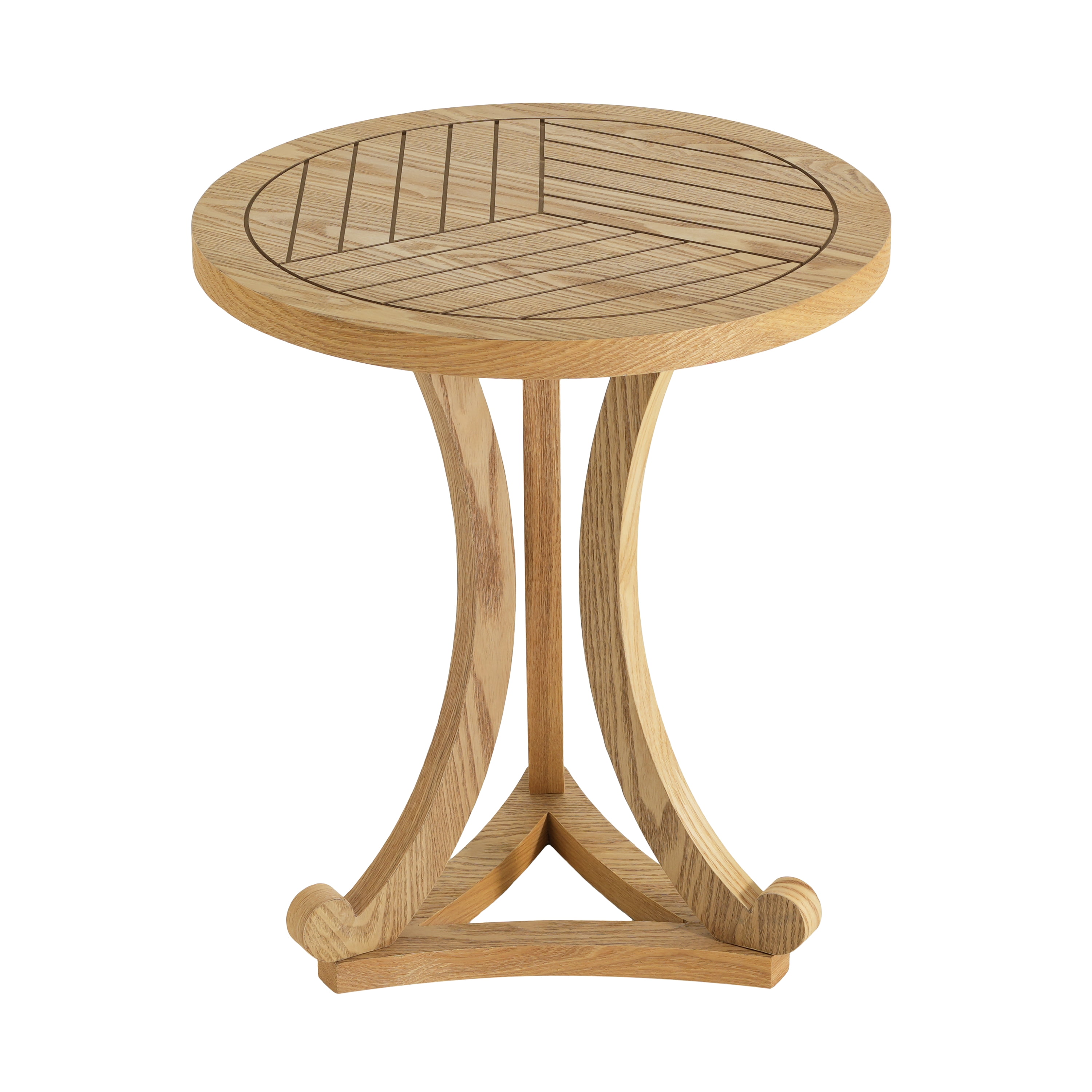 Round Wood Accent Table 17.72 Inch, Natural Finish End Table with Curved Base for Living Room Bedroom