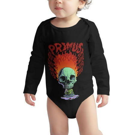 

Primus Baby onesie Band Burning Fire Skull Baby Boy Girl Long Sleeve Bodysuit Snap Closure Black 6 Months