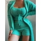 thumbnail image 2 of Joskaa-Pijama de terciopelo liso para mujer, conjunto de 3 piezas, abrigo de manga larga, camiseta sin mangas y pantalones cortos, ropa de casa de lana suave y cálida para Navidad, 2 of 4