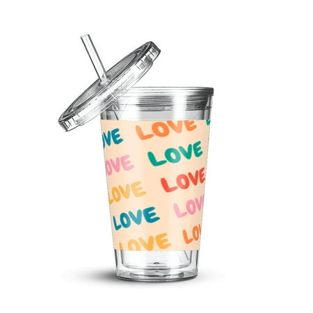 

Awkward Styles Colorful Love Tumbler Cold Cup 16 oz Summer Drinkware Straw Lid Acrylic Glass Glossy Finish BPA-free Kitchen Tumblers Lovely Gifts