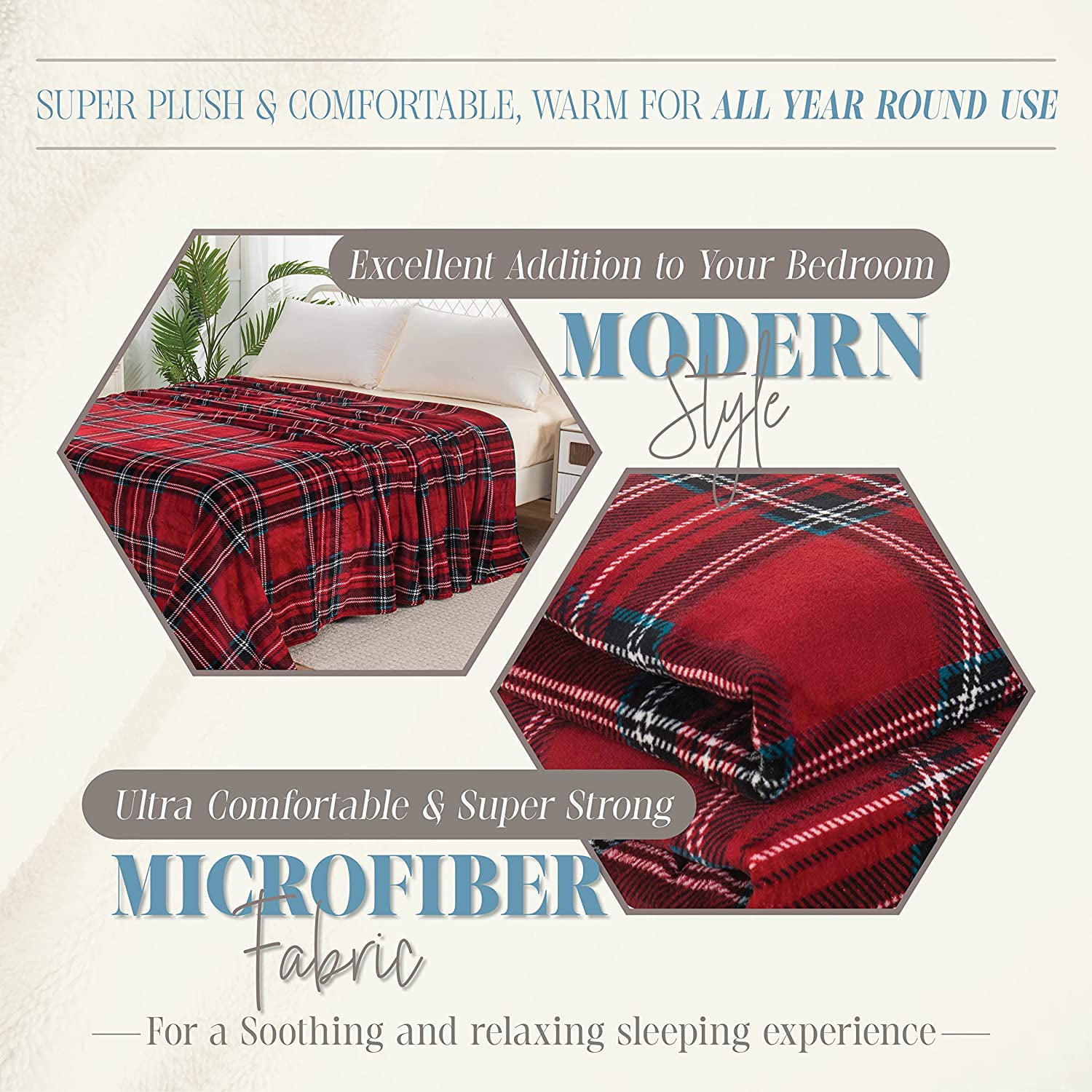 Luxury Velvety Feel Blanket, All-Season & Lightweight Material, Ultra Plush, Soft, Cozy Flannel Fleece for Couch, Sofa, Bed, Travel, Plaid King/California King, Burgundy