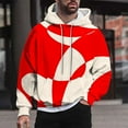 thumbnail image 2 of Men's Oversized Hoodies Drawstring Pullover Sweatshirt with Hood Geometric Graphic Long Sleeve Pockets Hooded Shirt (Red M), 2 of 5