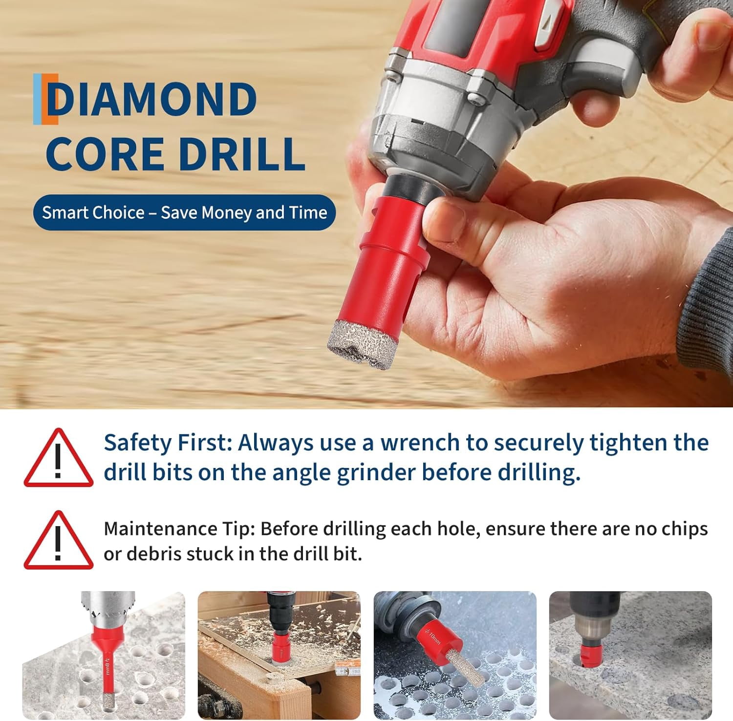 QinaQin 10Pcs Tile Hole Saw Kit,Diamond Hole Saw Kit with 6/8/10/25/35/50/65mm Tile Drill Bits for Ceramic,Tiles,Marble and More Drilling,Red