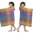 thumbnail image 4 of Multi Color Plaid Checkered Pattern Hooded Bath Towel，50"x30" for Ages 3 To 12 Kids, Quick Dry Lightweight Soft Microfiber Hood Beach Towel Cover Up for Kids, 4 of 7