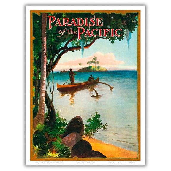 Paradise of the Pacific - Outrigger Canoe (Wa’a) - Vintage Hawaiian Magazine Cover c.1917 - Master Art Print (Unframed) 9in x 12in