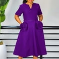 thumbnail image 2 of AURA Plus Size Summer V Neck A Line Midi Dress High Waist Short Sleeve Elegant African Work Dress with Belt, 2 of 10