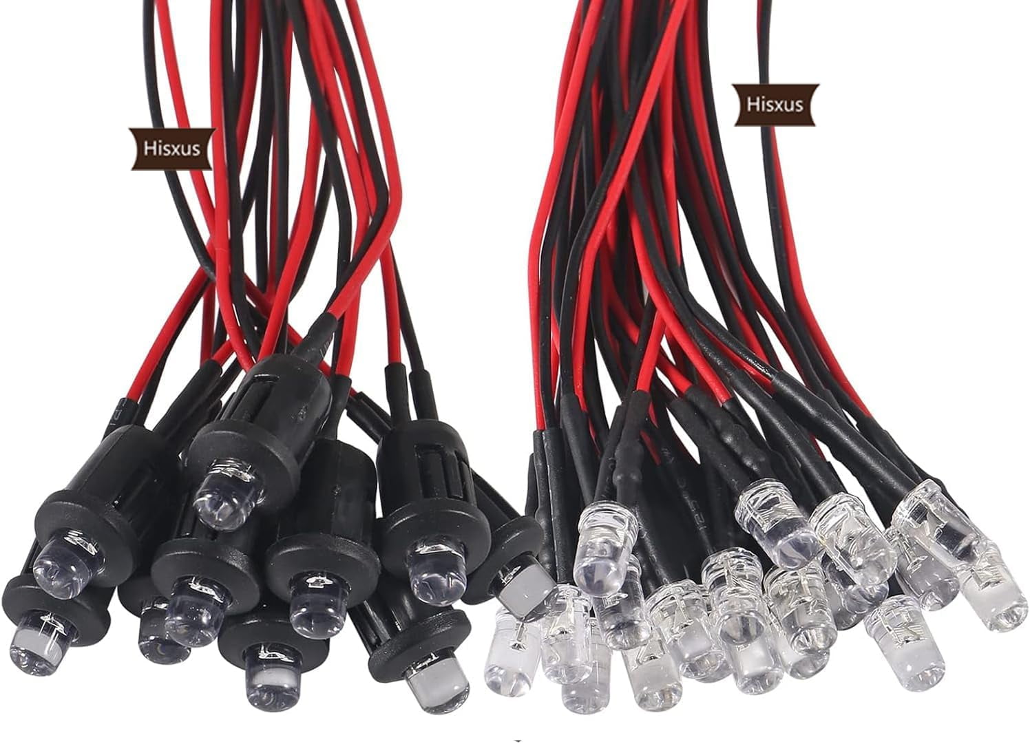 25Pcs 10MM White LED Pre-wired Water Clear Bulb 12V 7.87 Inch Lamp Light Bulb Prewired Emitting Diode& 25Pcs Black 10MM LED Plastic Clip Holder For DIY Home Decoration
