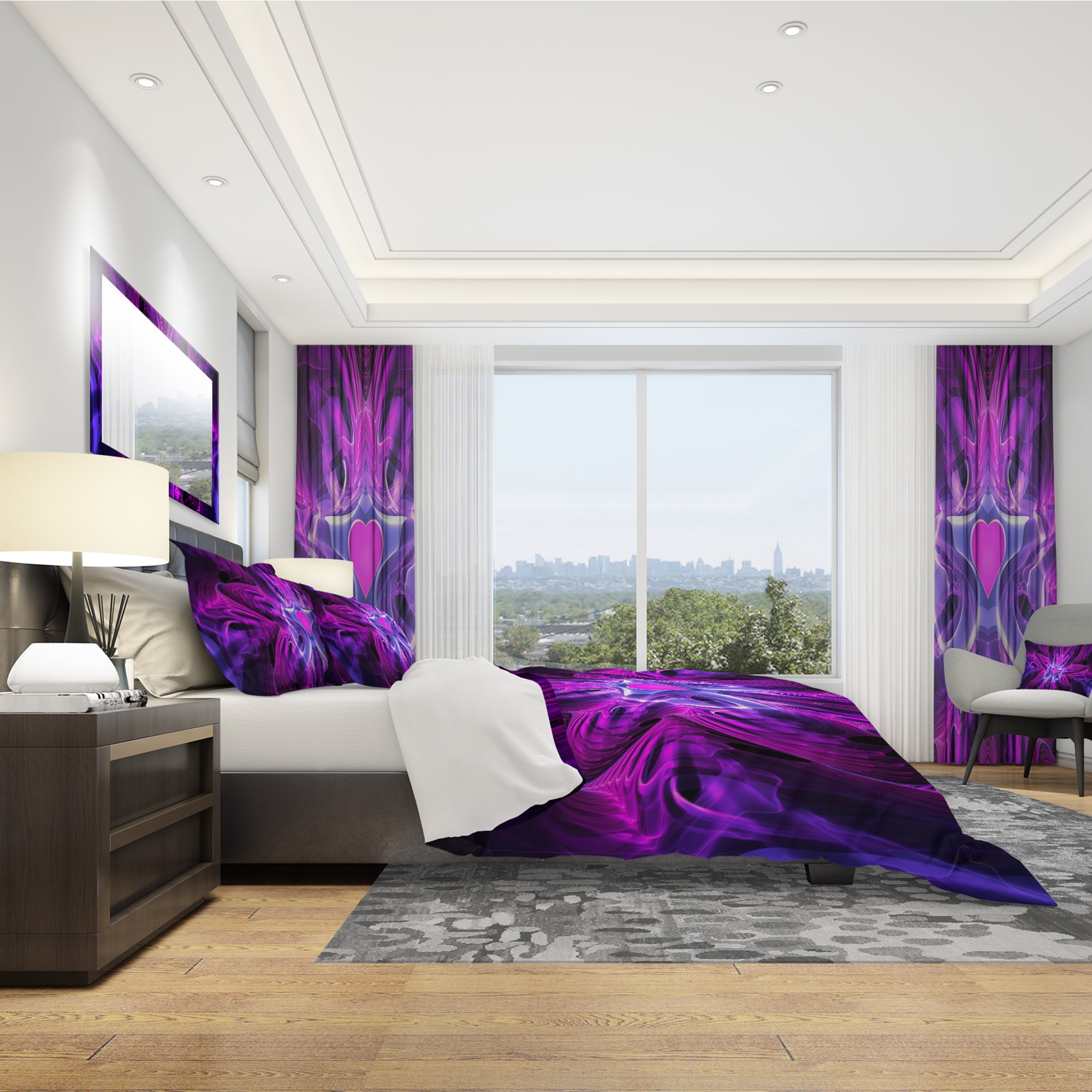 Designart 'Heart At The Center Purple Abstract' Modern & Contemporary Duvet Cover Set
