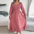 thumbnail image 2 of WRKEKC Womens Dresses Casual Print Long Sleeve Square Neck Knee Length Dress for Fall Winter Polka Dot Pattern Fit and Flare with Back Zip, 2 of 5