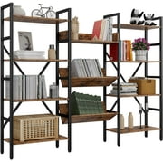 IRONCK Bookcases and Bookshelves 4 Tiers Industrial Triple Bookshelf, Large Record Player Shelves with Metal Frame for Living Room Bedroom Home Office