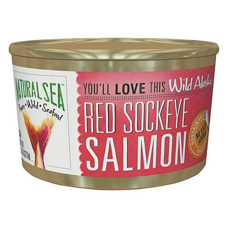 Sockeye Red Salmon - Natural Sea Canned Wild Alaska Red Sockeye Salmon, No Salt Added, 7.5 Oz