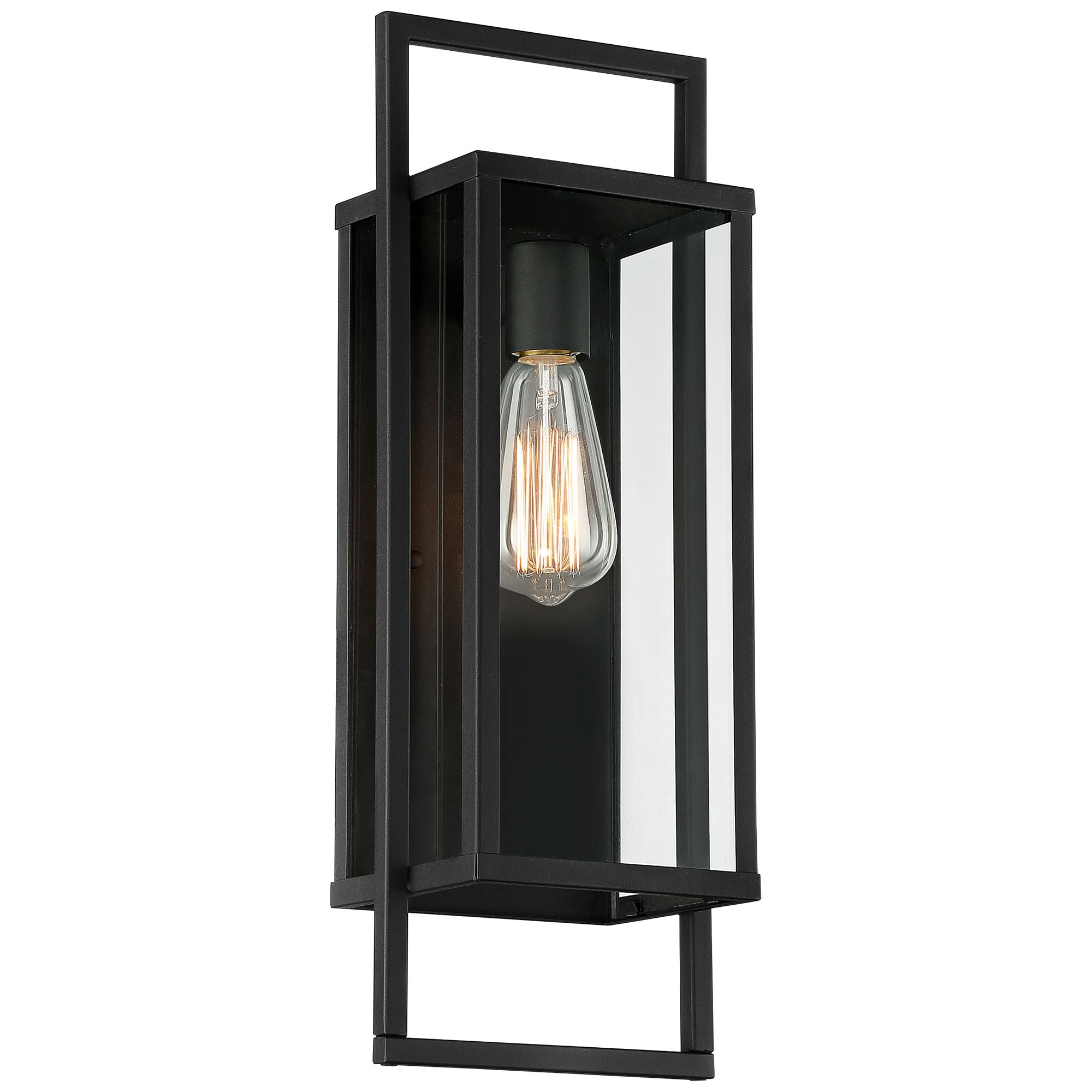 Possini Euro Design Jericho Modern Outdoor Wall Light Fixture Textured Black Metal 19" Clear Glass Panel for Post Exterior Barn Deck House Porch Yard