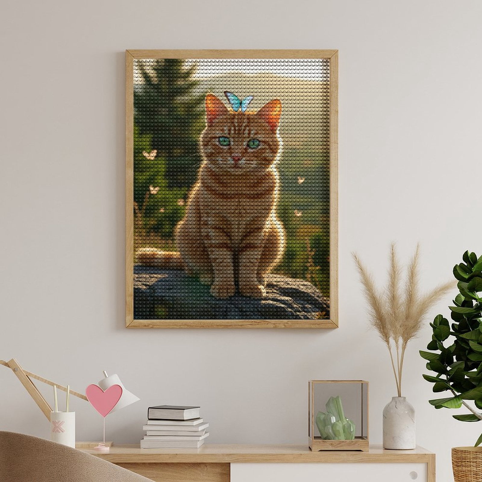 Diamond Art Kits for Adults, Orange Cat Butterfly Nature Scene 5D Diamond Painting Kits for Adults Beginners, DIY Full Drill Diamond Painting, Gem Art and Crafts 12x16