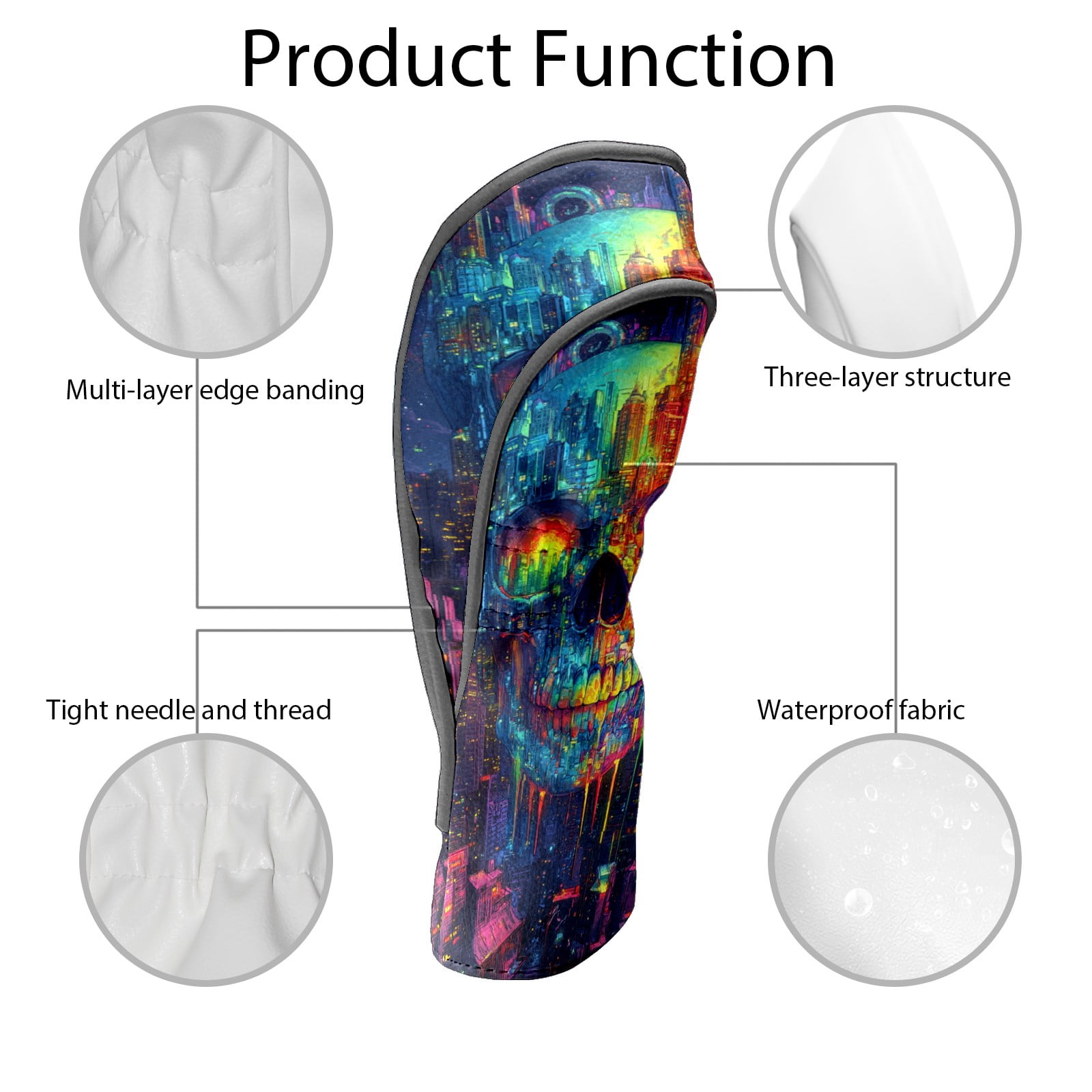 Golf Club Covers PU Leather Waterproof Head Covers for Fairway Woods Hybrids Cartoon Skull Unisex Fits Most Brands