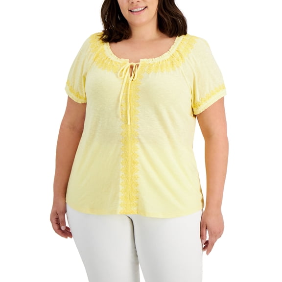 Style & Co Plus Size Tie Neck Top Pale Banana 1X