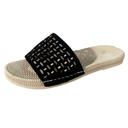 

knqrhpse slippers for women Ladies Flat Crystal Rhinestone Hollow Slip On Beach Shoes womens slippers house slippers for women