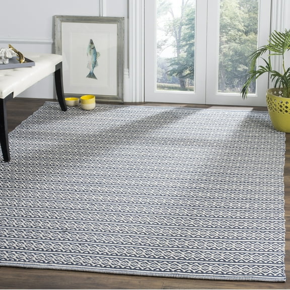 SAFAVIEH Montauk Randall Geometric Striped Cotton Area Rug, Ivory/Navy, 9' x 12'