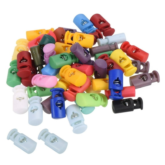 Uxcell Cord Locks Set, 50 Pack Multicolor Cylinder Spring Toggle Stopper 12mm for Drawstring Bag