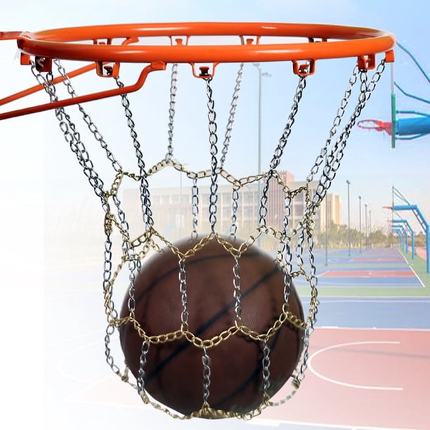 Red de baloncesto con cadena de metal, repuesto de red de baloncesto resistente (dorado y plateado)