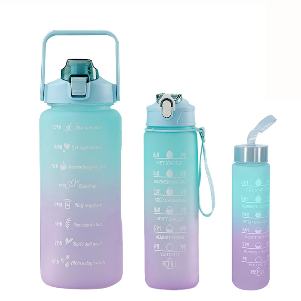 2000ml Sports Water Bottle With Time Marker Women's Cup With Straw