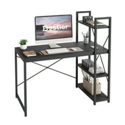 Bestier 47'' Reversible Computer Desk with 4-Tier Shelves for Home Office Sturdy Workstation, Black Grained