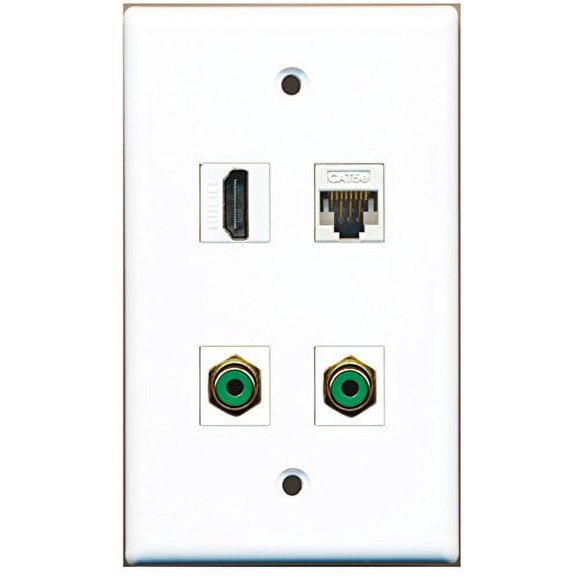 RiteAV - 1 Port HDMI 2 Port RCA Green 1 Port Cat5e Ethernet White Wall Plate