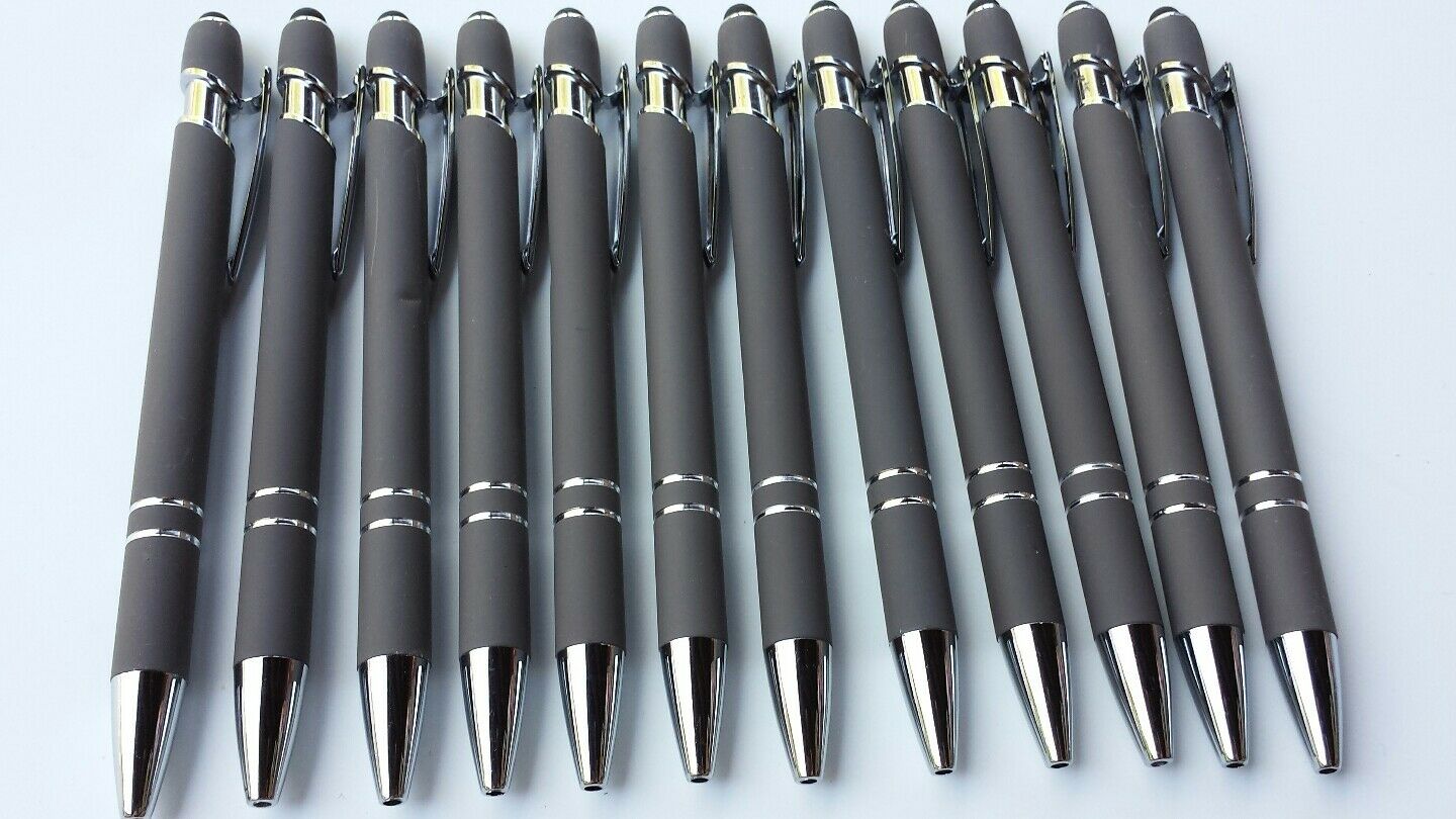 15 piece Misprint Lot Metal Soft Touch Alpha Stylus Click Pen BLUE PEN BLUE INK