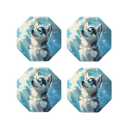 

Coasters Set of 4 - Cloud Sunshine Puppy Drink Coasters for Tabletop Protection Leather Coasters for Living Room Decor and Housewarming Gift Octagon