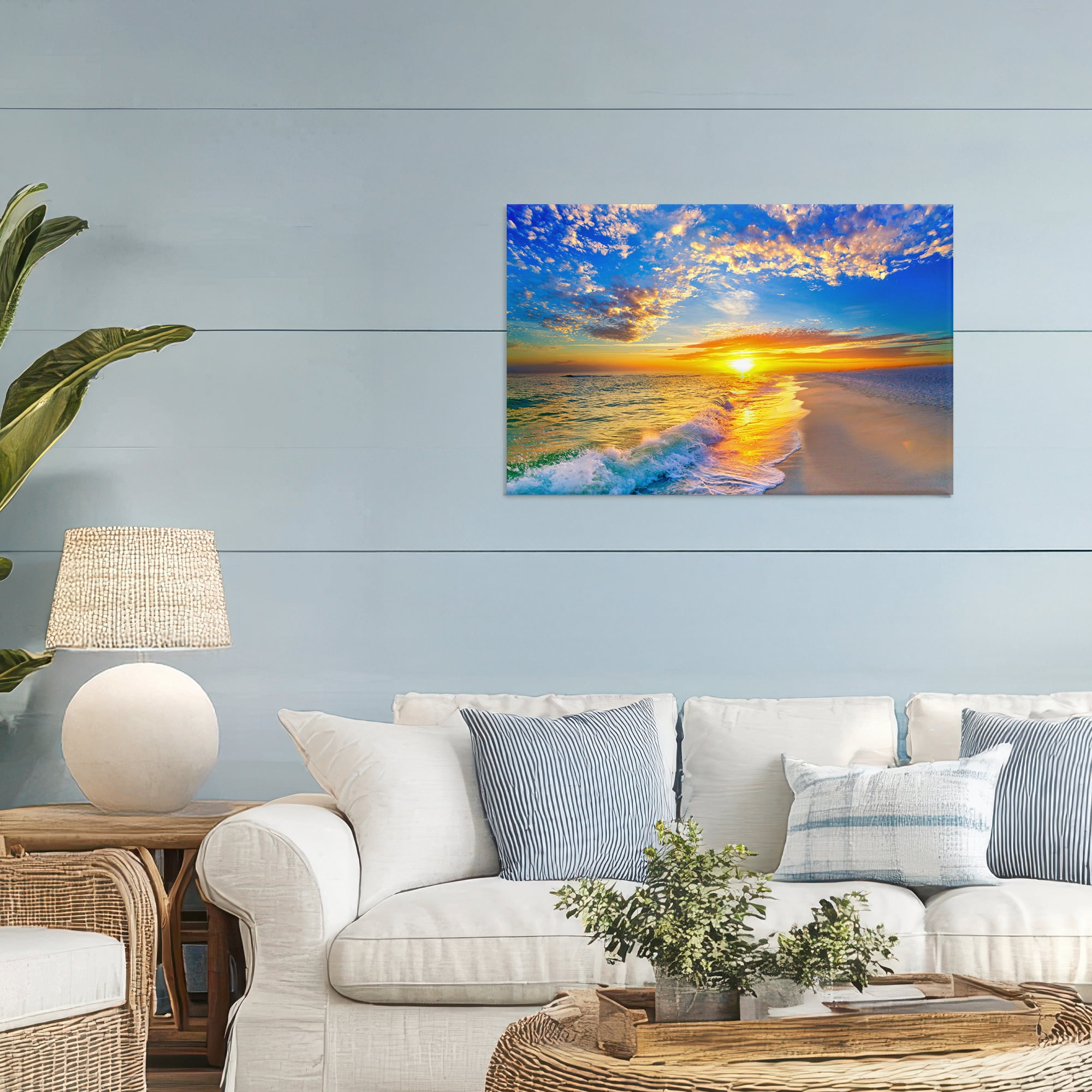 Stupell Industries Golden Sunset Beach Blue Sky Canvas Wall Art, design by Eszra Tanner