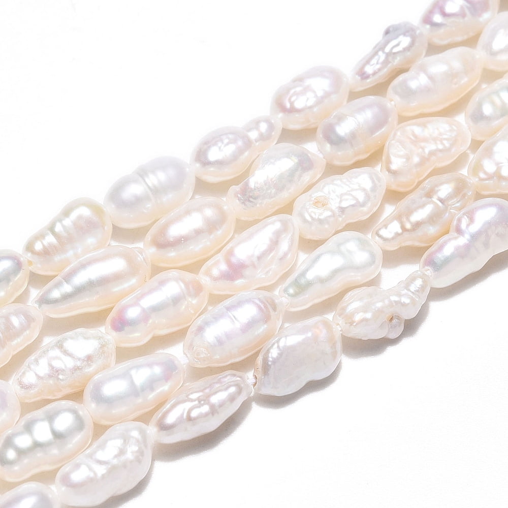 Cultured Freshwater Pearl Beads Strands Baroque Pearls Keshi Pearl Beads Two Sides Polished Creamy White 7~14x4~5.5x4~5.5mm Hole: 0.5mm about 34~45pcs/strand 13.98~14.57 inch(35.5~37cm)