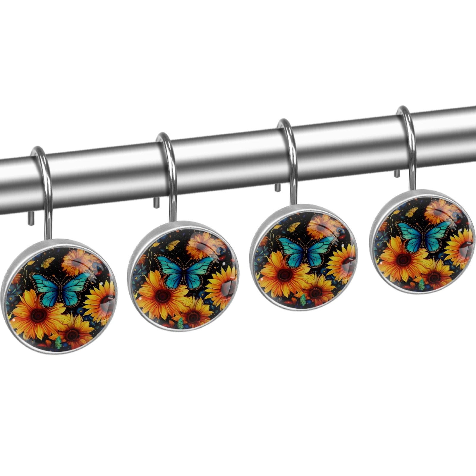 HemaKayy 12 Pcs Decorative Shower Curtain Hooks - Stainless Steel Rings for Bathroom Décor - Easy Glide & Secure Hold - Perfect Decoration for Bathroom Shower Rods - Mysteriou Butterfly
