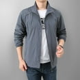 thumbnail image 2 of Razzly Men's Casual Jackets Breathable Male Solid Color Hoodless Stand Collar Long Sleeve Track Jacket Thin Design for Active(Grey,L), 2 of 5