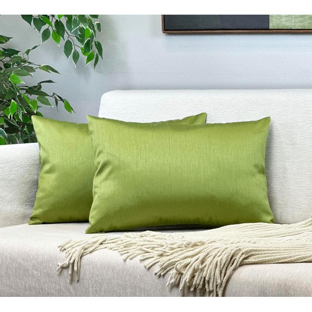 Aiking Home 12x18 Inches Faux Silk Rectangular Throw Pillow Cover, Zipper Closure, Green (Set of 2)