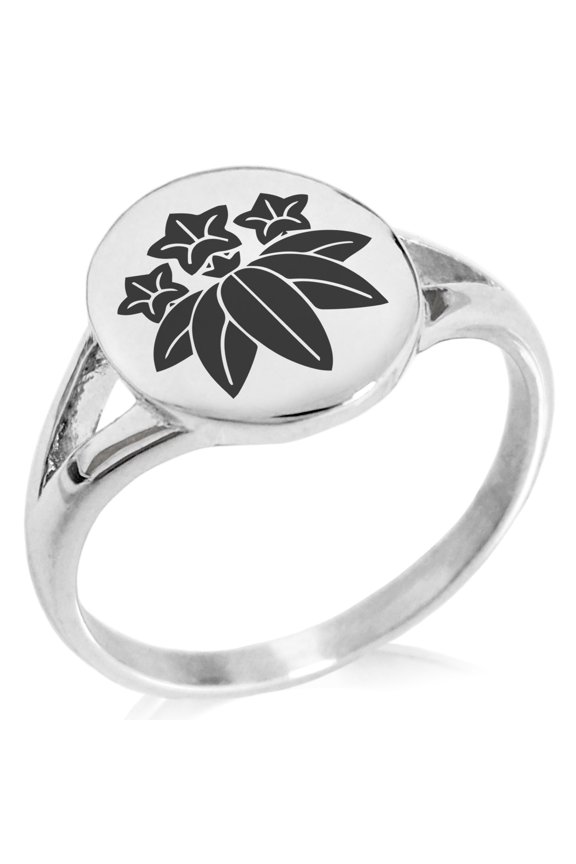 Stainless Steel Minamoto Samurai Crest Minimalist Oval Top Polished Statement Signet Ring