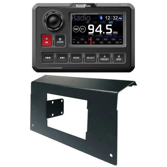 NavAtlas Digital Media AM/FM Radio Stereo Bluetooth USB Waterproof Powersports Receiver Bundle Combo with Lower Glove Box Mount Dash Kit (Compatible with 2016-2020 Polaris RZR Turbo)