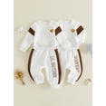 thumbnail image 3 of BemeyourBBs Baby Boy Little Brother Daddy's Mini Outfit Baby Boys Spring Fall Winter Clothes Bear Embroidered Long Sleeve Romper and Side Striped Pants 2 Piece Set, 3 of 9